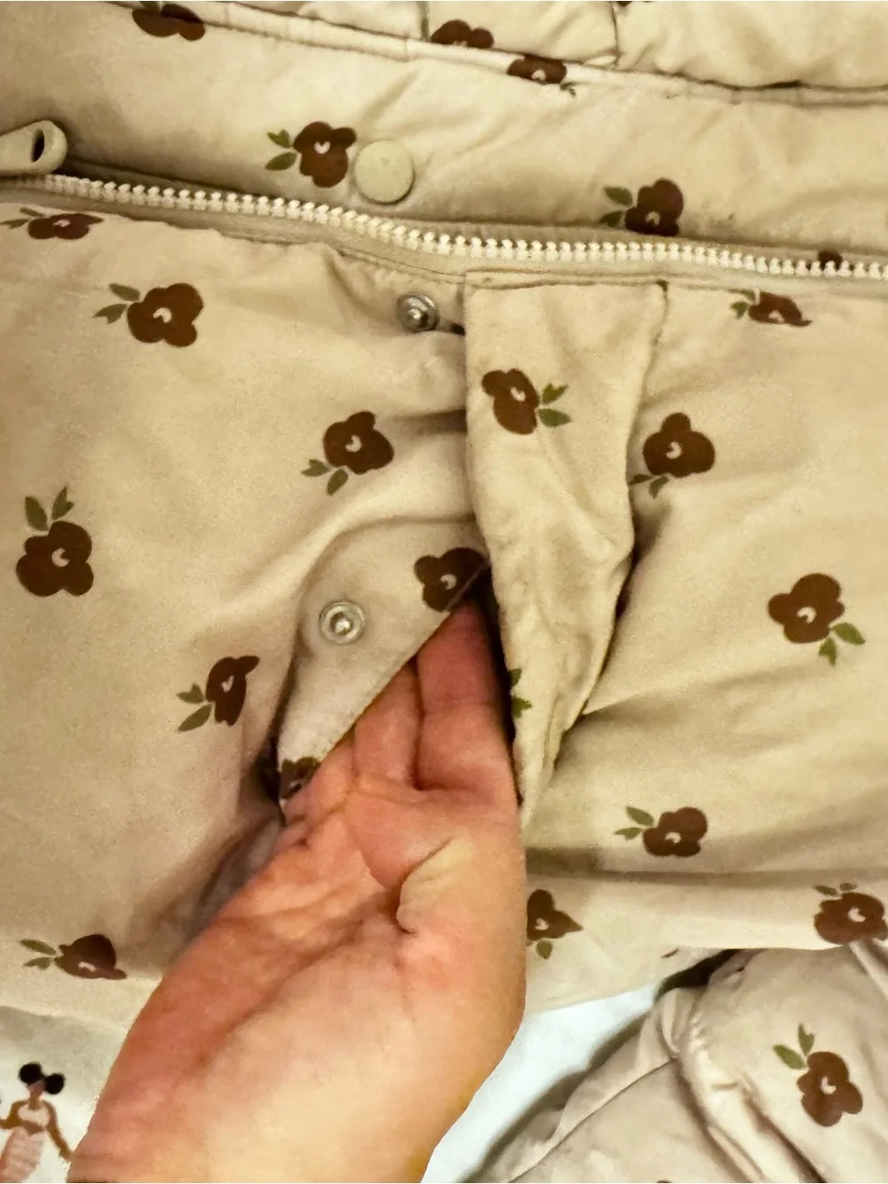 Zara Beige Floral Puffer Jacket with Hood